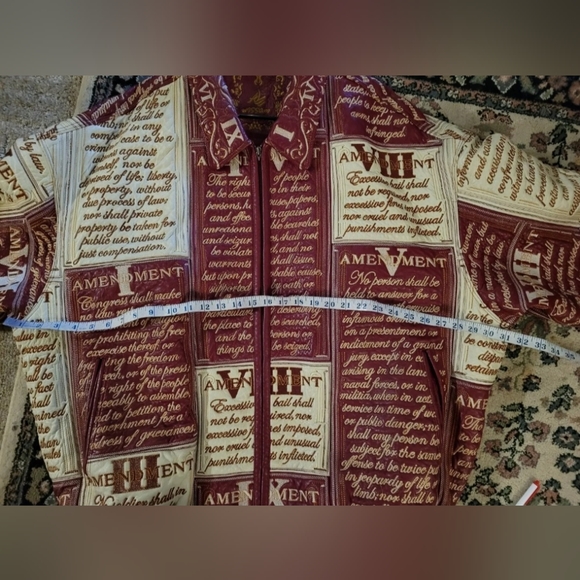 AL WISSAM VI Amendment Patchwork red Tan 100%Leather Jacket Size 54 Rare Find! - Picture 11 of 12